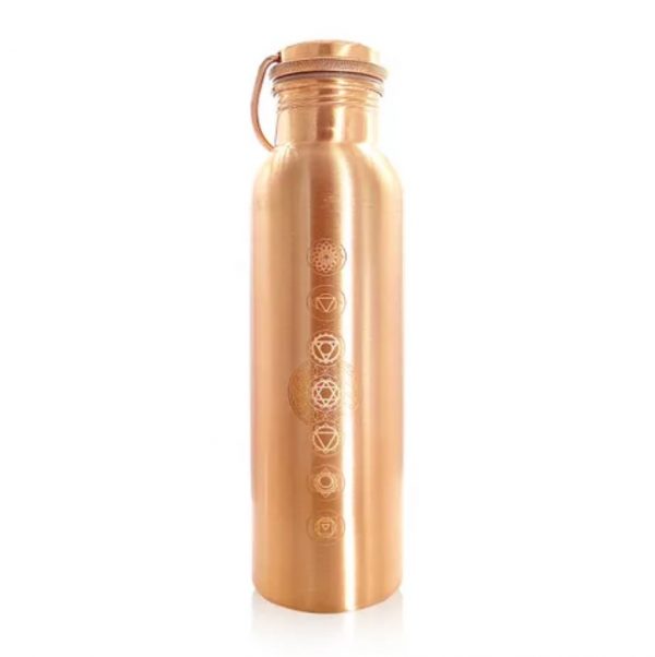 Tachyon Copper Drink Bottle with the Flower of Life and Chakras