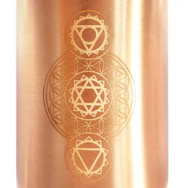 Tachyon Copper Drink Bottle with the Flower of Life and Chakras - Image 2